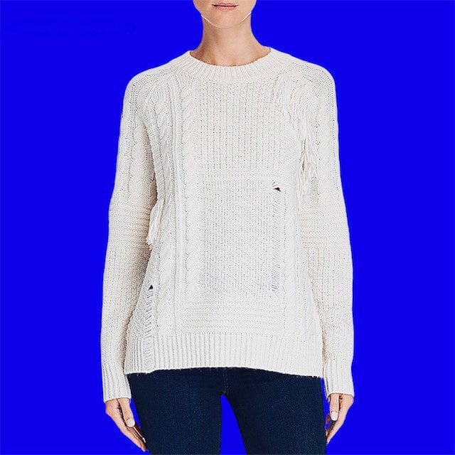 NWT DKNY Sweater Donna Karan Fringe Cable Knit Pullover Crewneck Women Gift