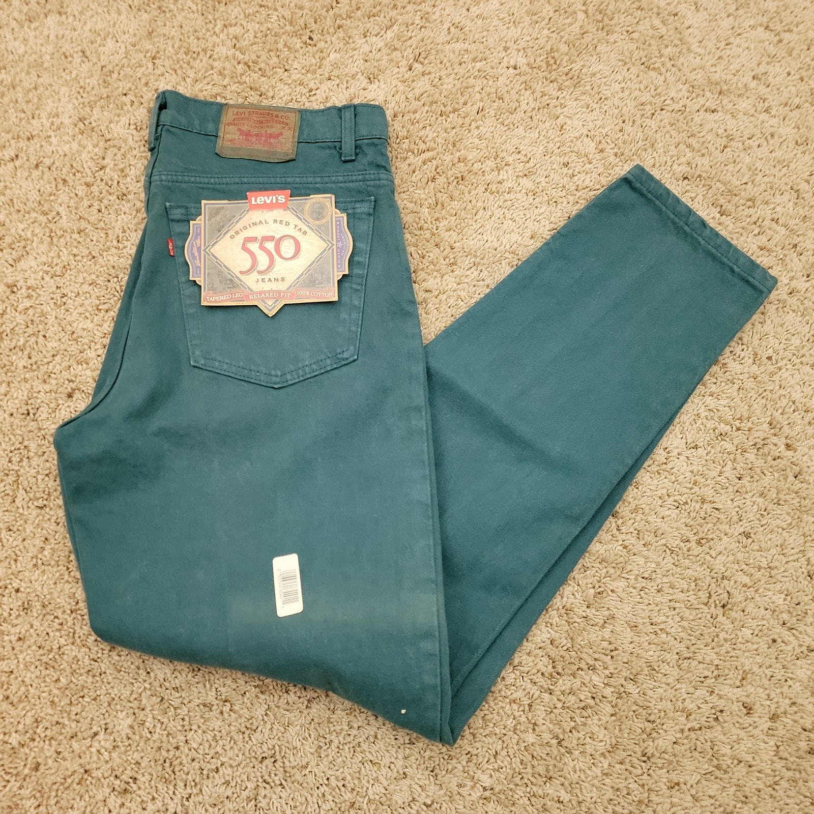 Deadstock NOS Vintage 90’s Levis 550 Jeans Teal Denim Rare Size 38x34