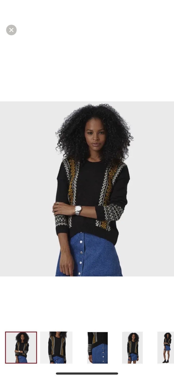 Topshop Fair Isle Soft Knit Mohair Pullover Aztec Panel Sweater Jumper Black 10