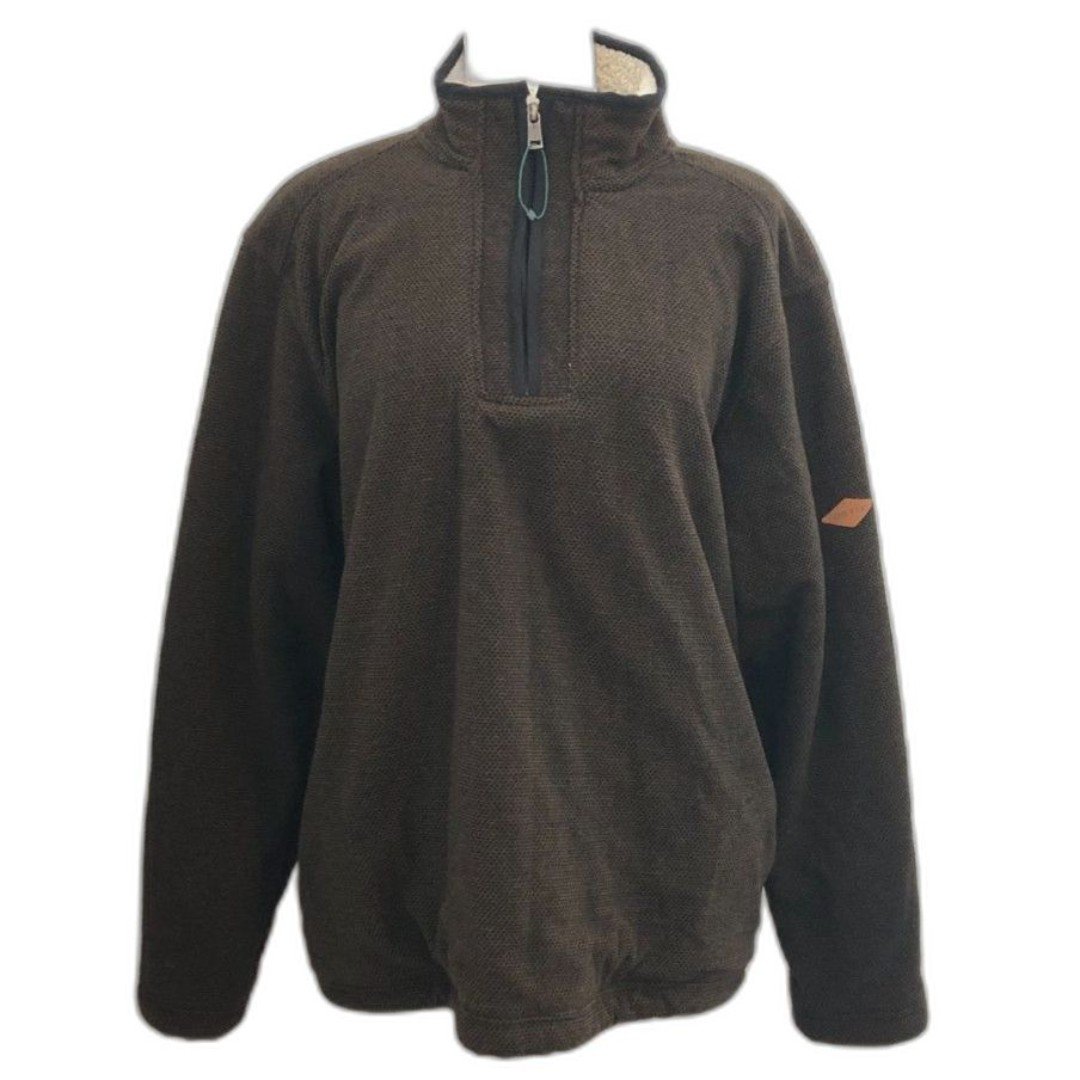 ORVIS Men's Fleece Lined Quarter Zip Pullover Sweater Size Large Brown Cream