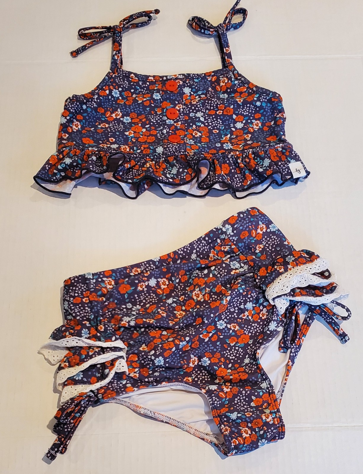Love & Grow Red White Blue Floral 2 Piece Bathing Suit Girls Size 6Y