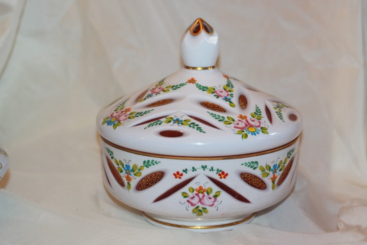 Large Bohemian Czech Candy Dish Glass