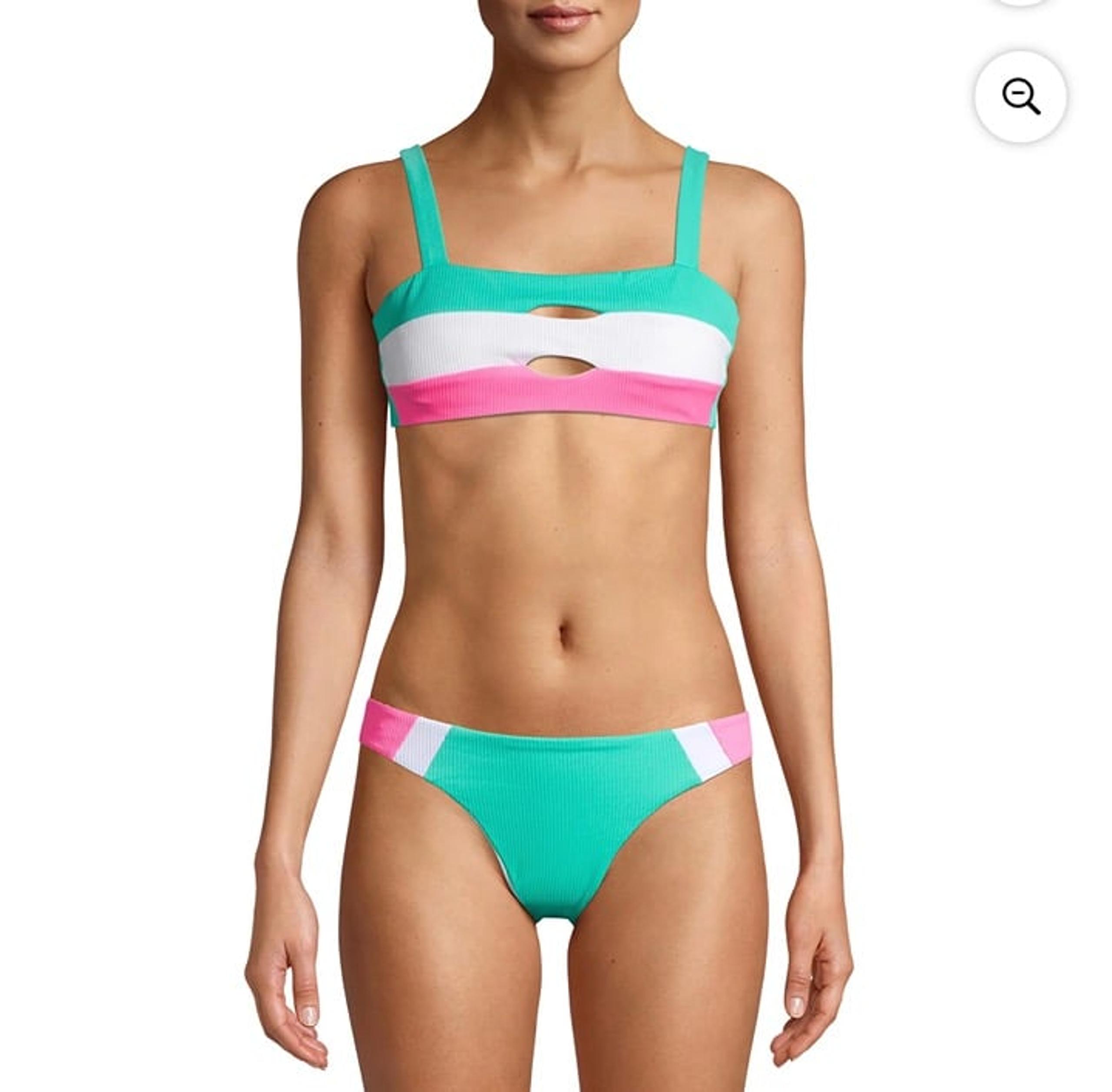 Juniors' Ribbed Colorblock bathingsuit Swimsuit two piece Bikini pink white aqua