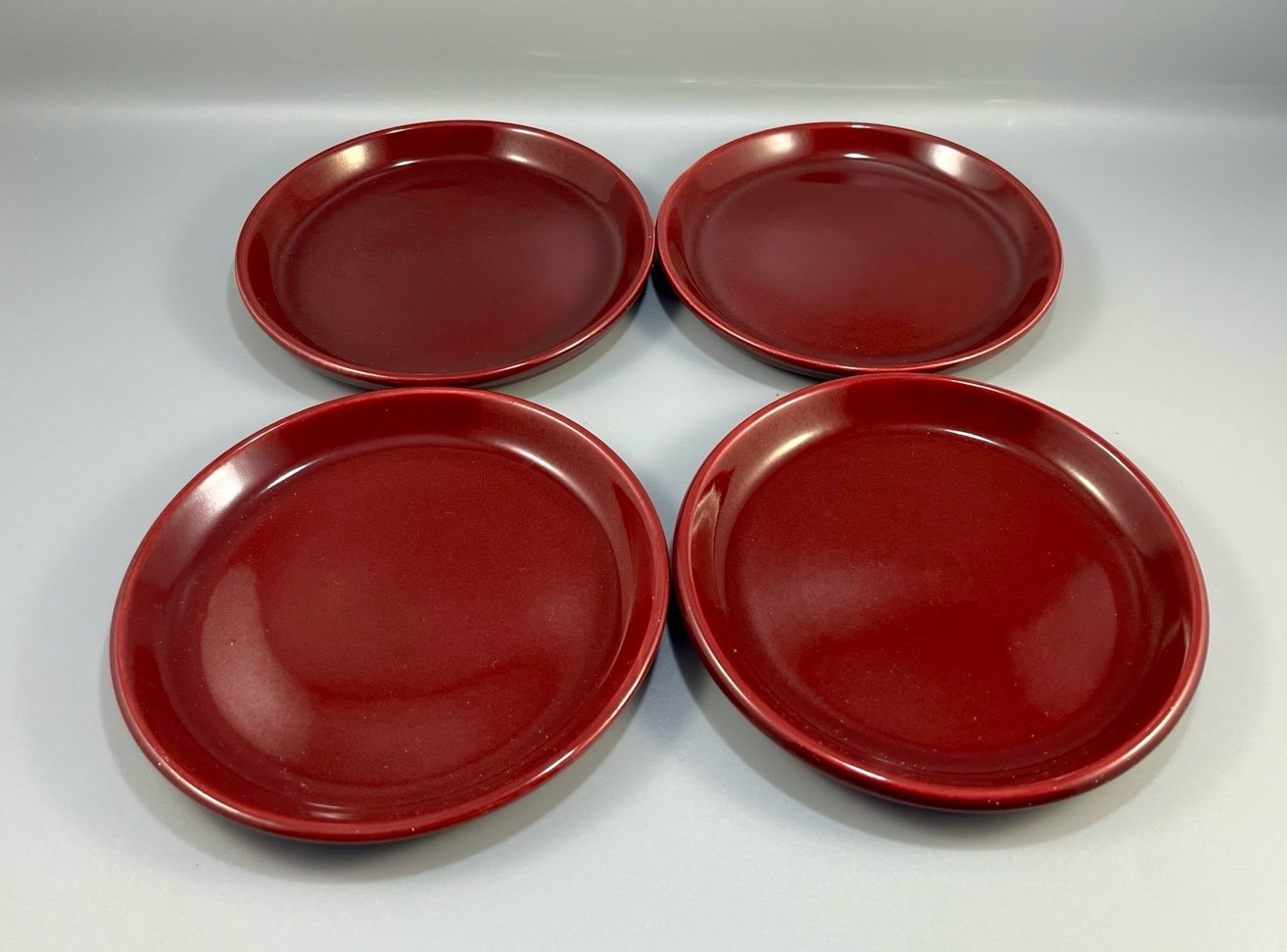 Vintage Set of 4 Bauer Brusche Pottery Maroon Red Bread Butter Plates