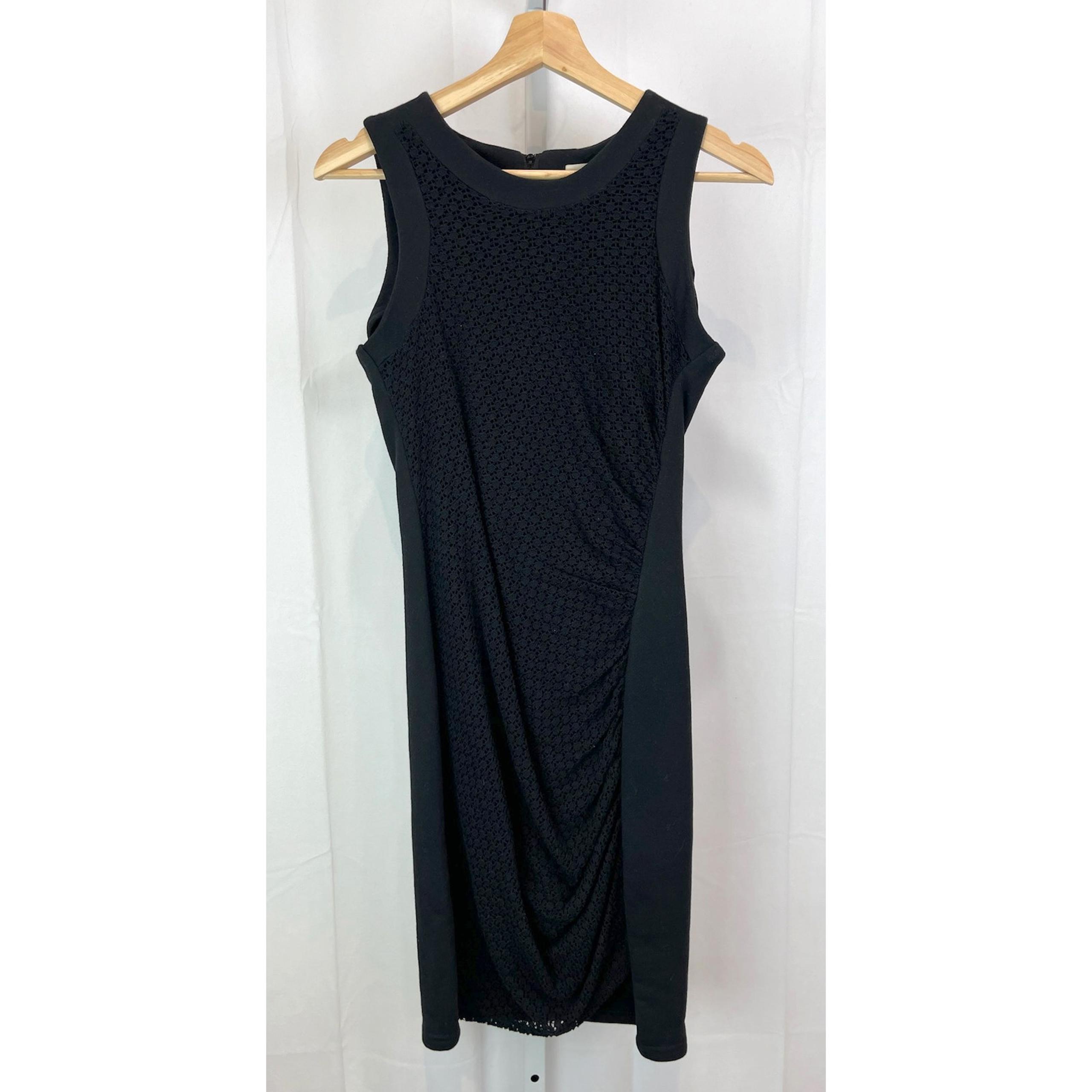 SEA New York Sleeveless Sheath Dress Ruched Side Terry Knit Lace Front Black 2