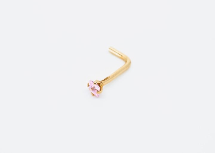 Solid 14kt gold nose piercing CZ princess cut 20 gauge New