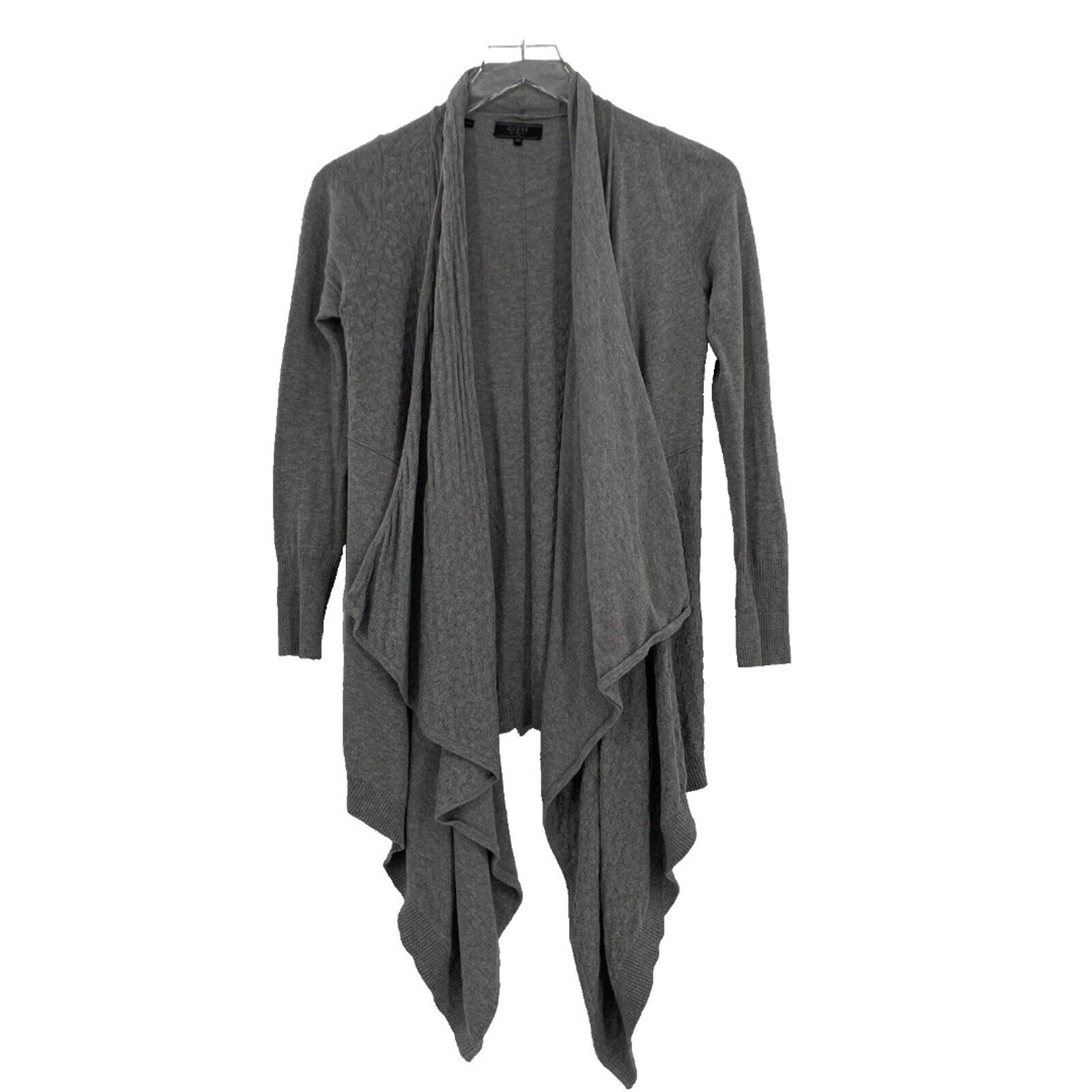 Guess Knit Cardigan XS Gray Open Front Waterfall Sweater Thin Long Sleeve Cotton