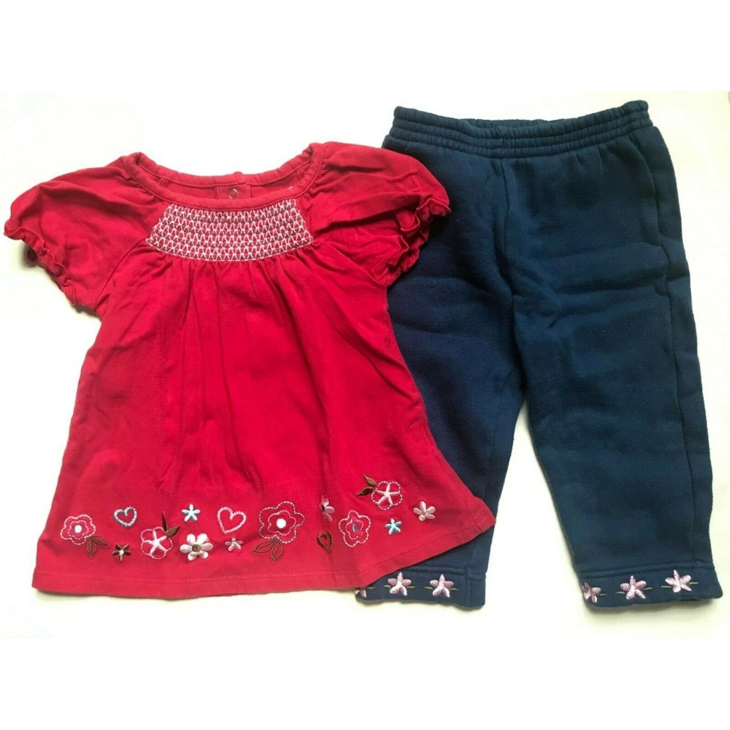 Baby Girl's Size 12M 9-12 Months 2 Piece Red Floral Healthtex Top & Navy Pants
