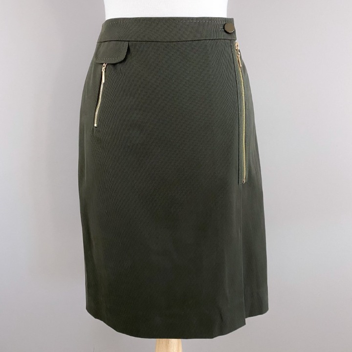 Carlisle Army Green Exposed Gold Zipper Pencil Skirt 4