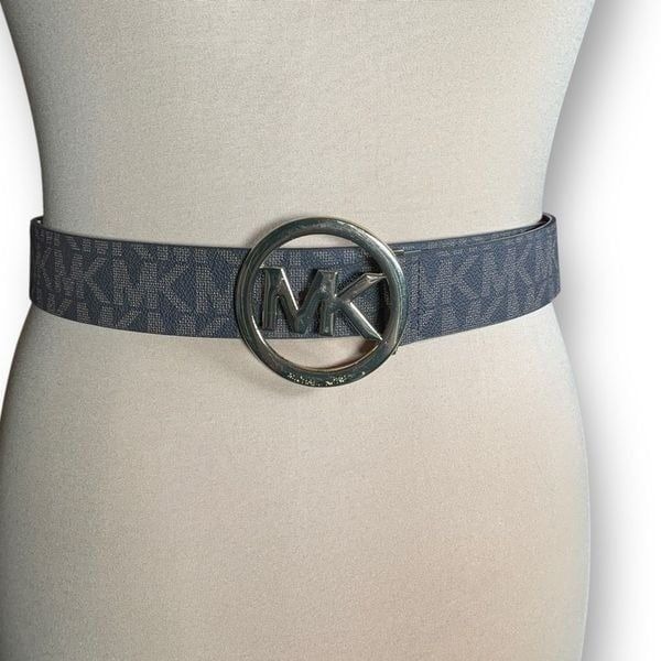 Michael Michael Kors Chocolate Logo Belt Statement MK Buckle Synthetic Leather