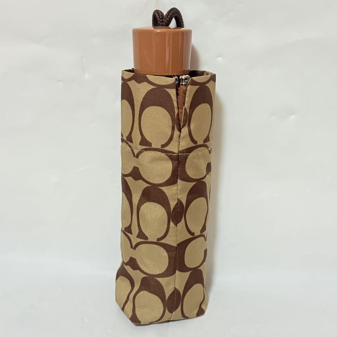 Excellent Condition COACH Signature Canvas Pattern Folding Umbrella for Sunny and Rainy Days