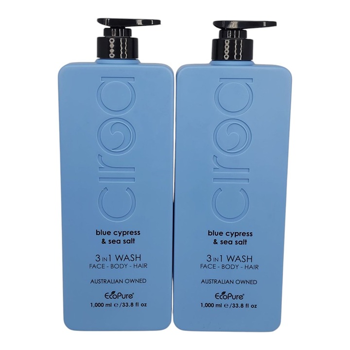 Ciroa EcoPure Blue Cypress & Sea Salt 3-In-1 Wash For Face Body & HairJumbo 2 pk