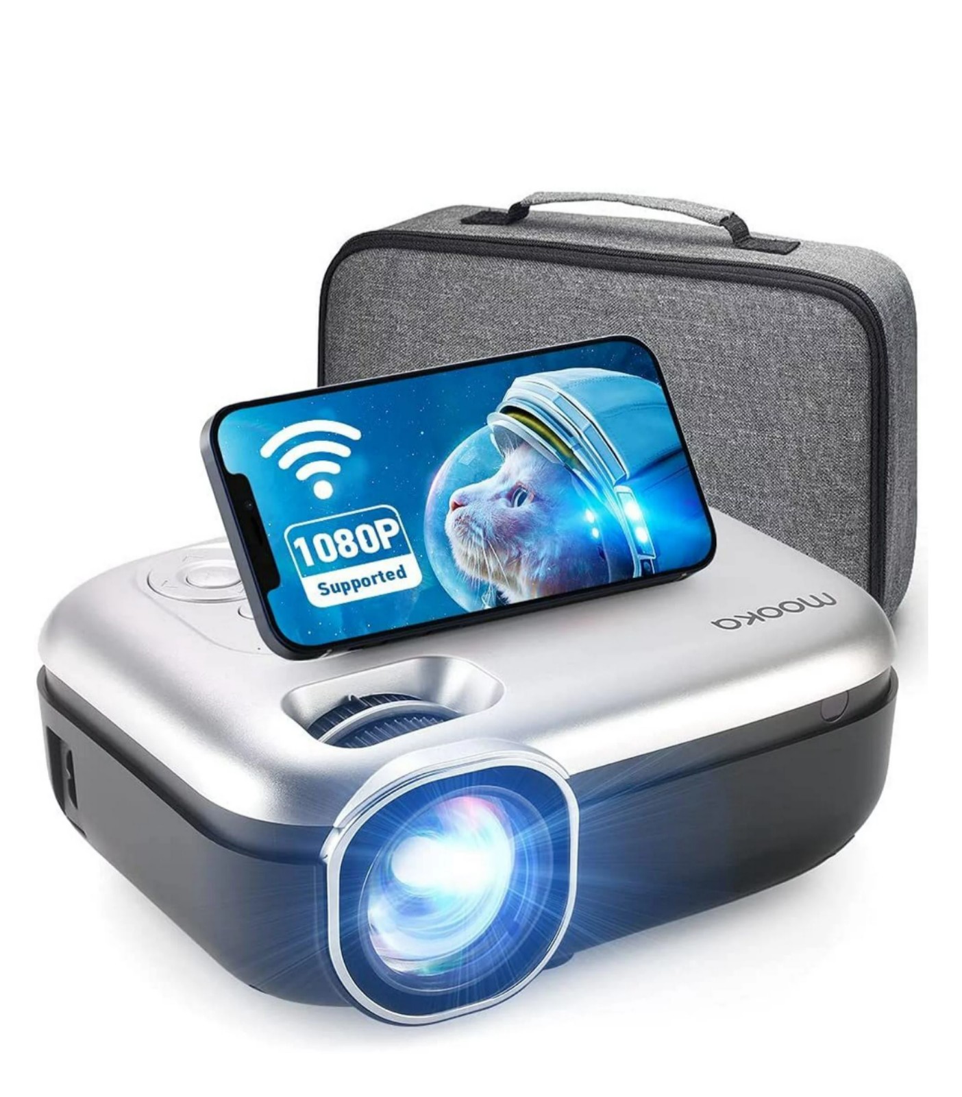 MOOKA WiFi Projector, 1080P Full HD Supported 200 Inch Video Projector, 8000L Mi