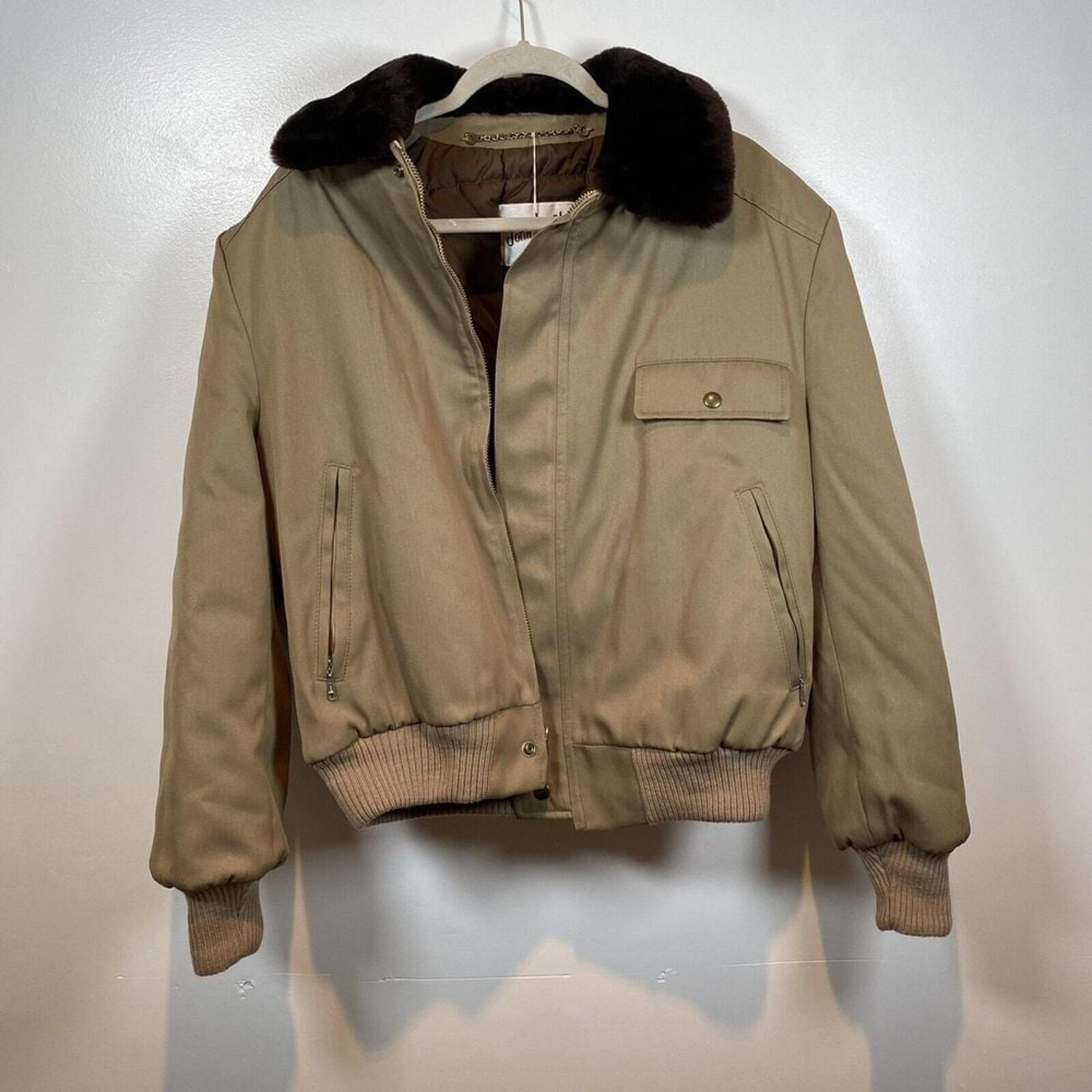 NEW Mens Ski Bomber Jacket Sz 40 John Weitz By Casualwear Vtg Rare Tan Fur