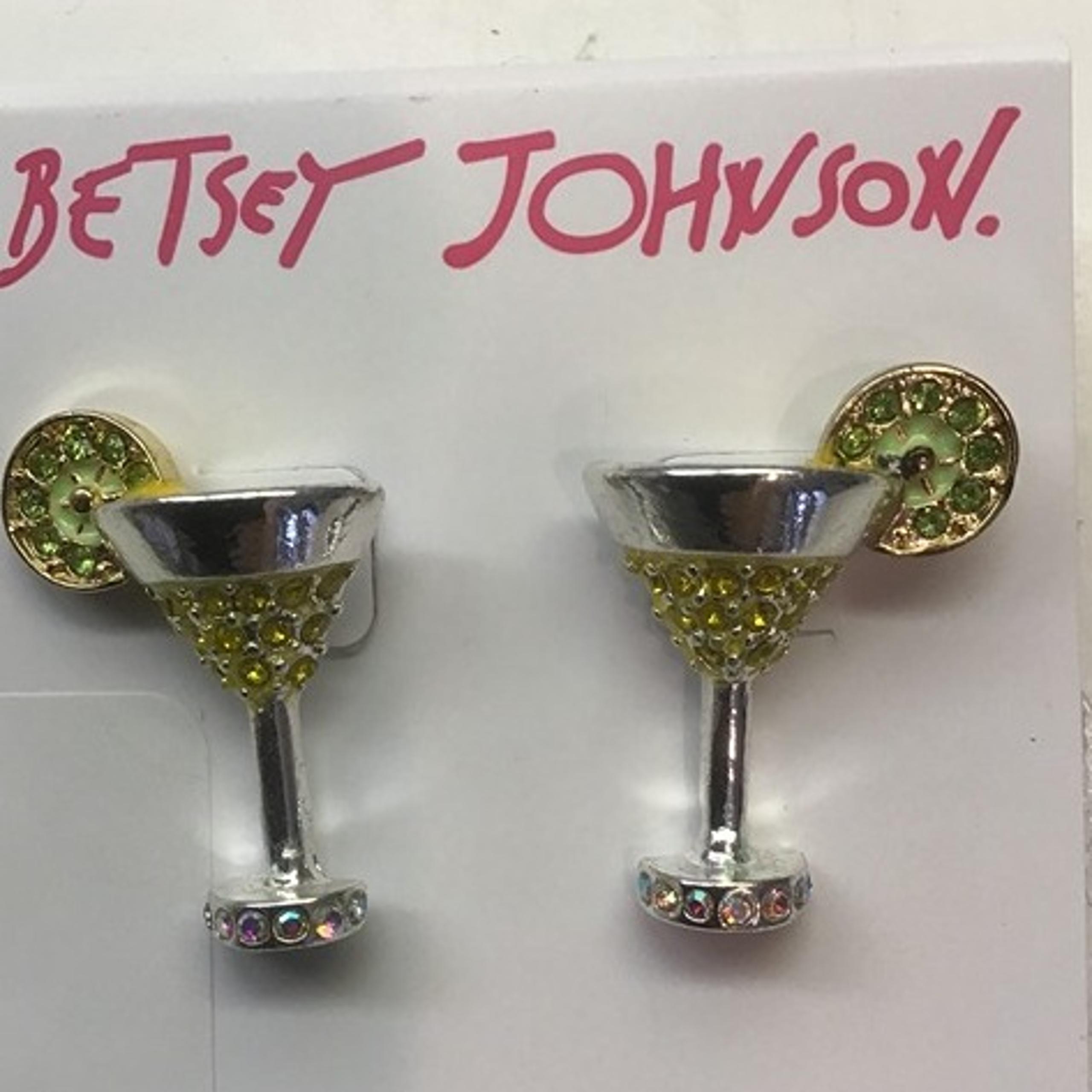 Betsy Johnson New Silver Goblet with Lime Wedge Earrings