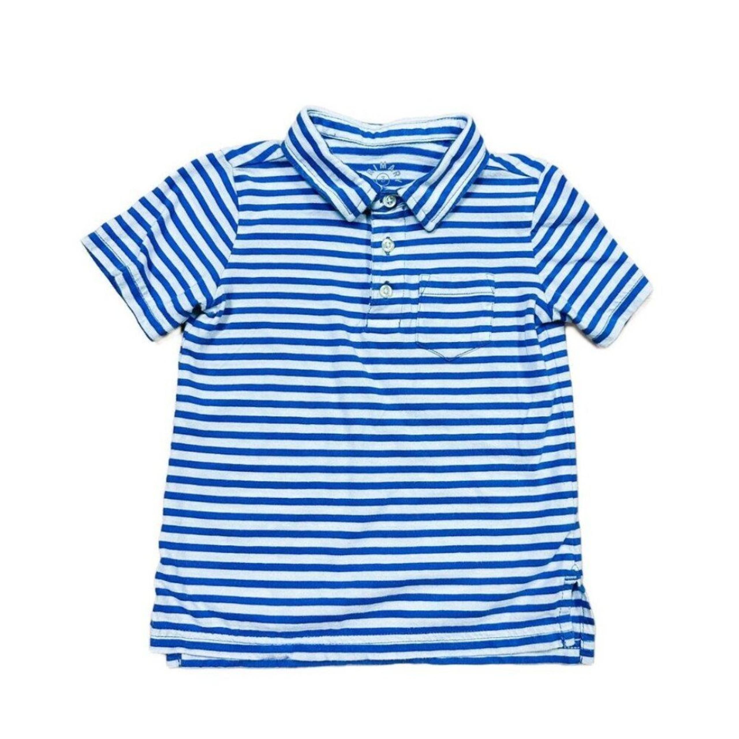 Primary Toddler Boys Blue & White Striped Short Sleeve Pocket Polo Size 3