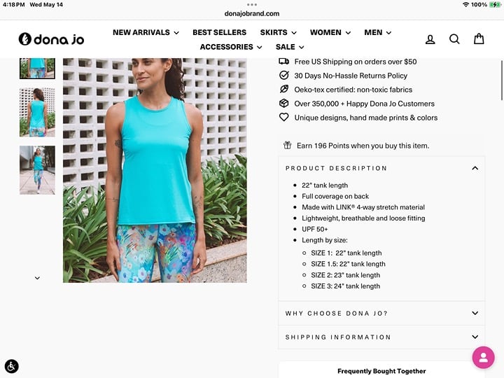 Dona Jo CONNECT TANK- TAN530P Miami- Size Large NEW WITH TAGS 56 Original Price