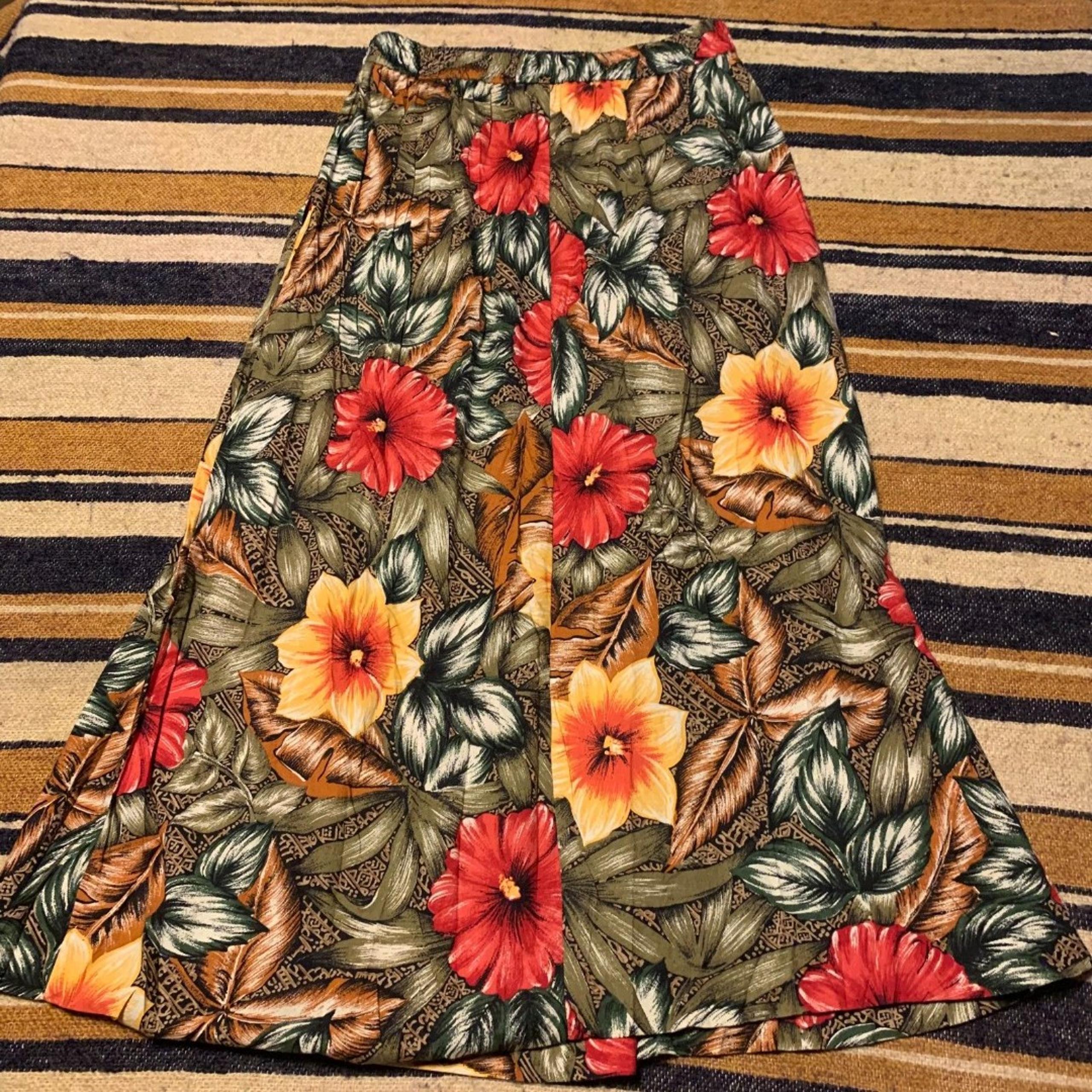 Vintage Tropical Skirt Midi Leslie Fay A-Line Size 8 Floral Summer Resort