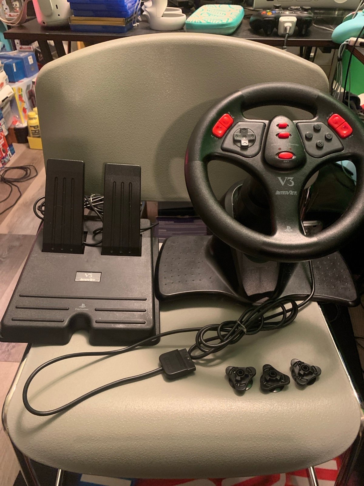 InterAct PlayStation PS1 PS2 V3 RACING Game Steering Wheel w/ Gas Pedal Combo