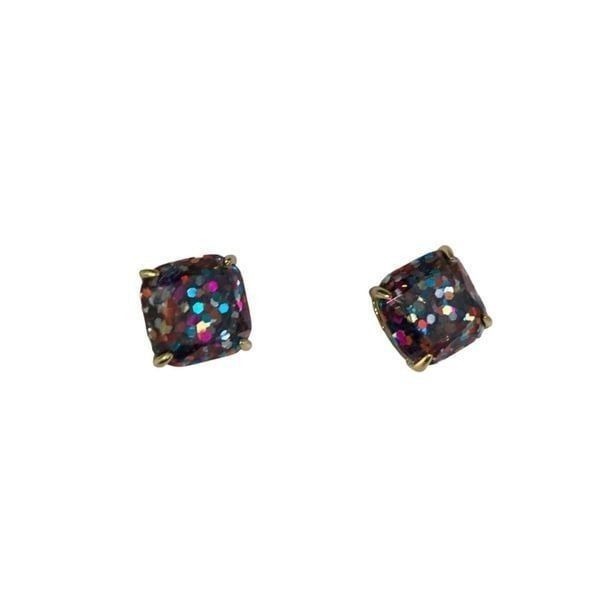Kate Spade Multi Glitter Crystal Small Square Stud Earrings