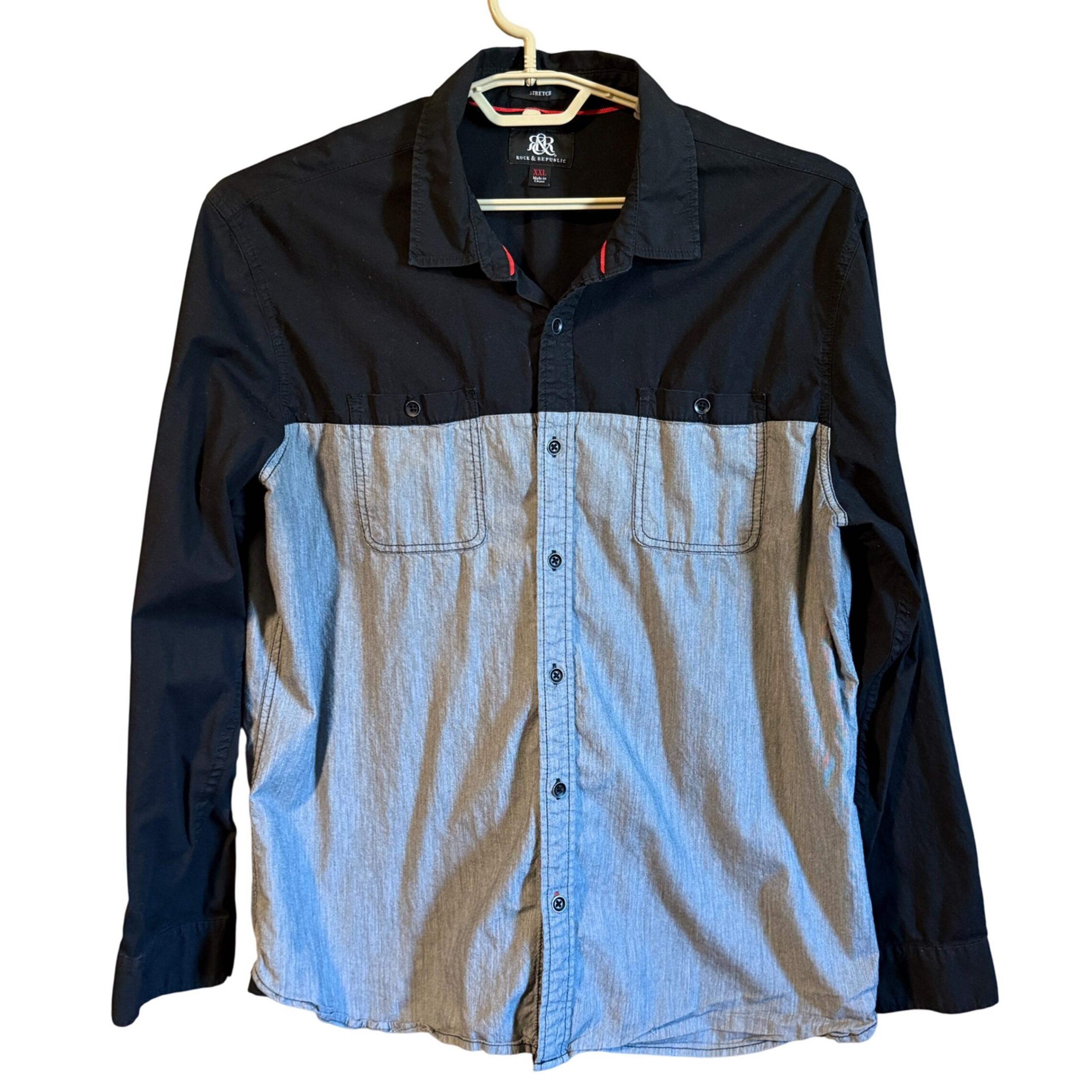 Rock & Republic 2X Two-Tone Button Down Shirt Stretch XXL