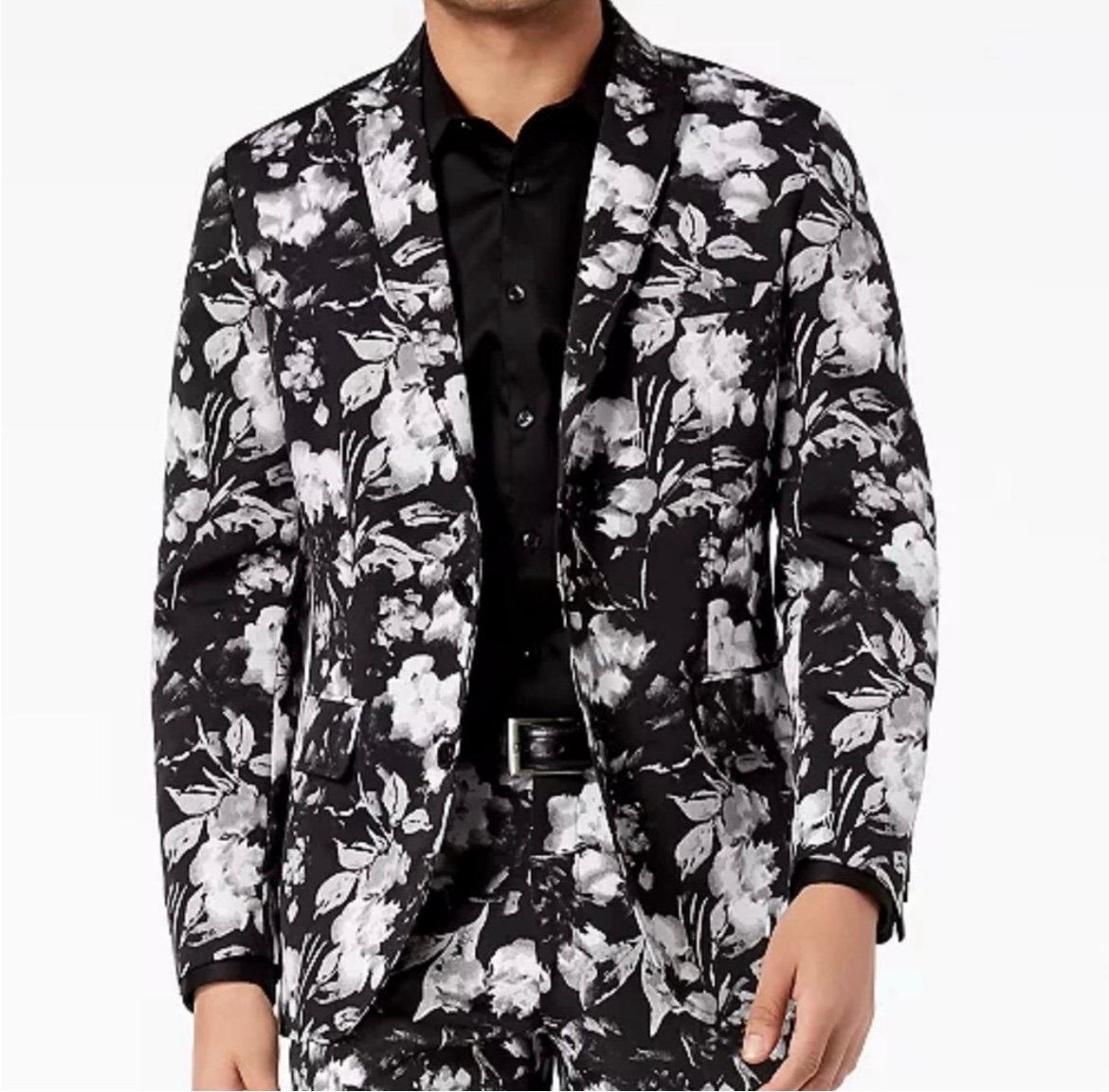 INC International Concepts Floral Black and White Mens Blazer and pants Outfit.