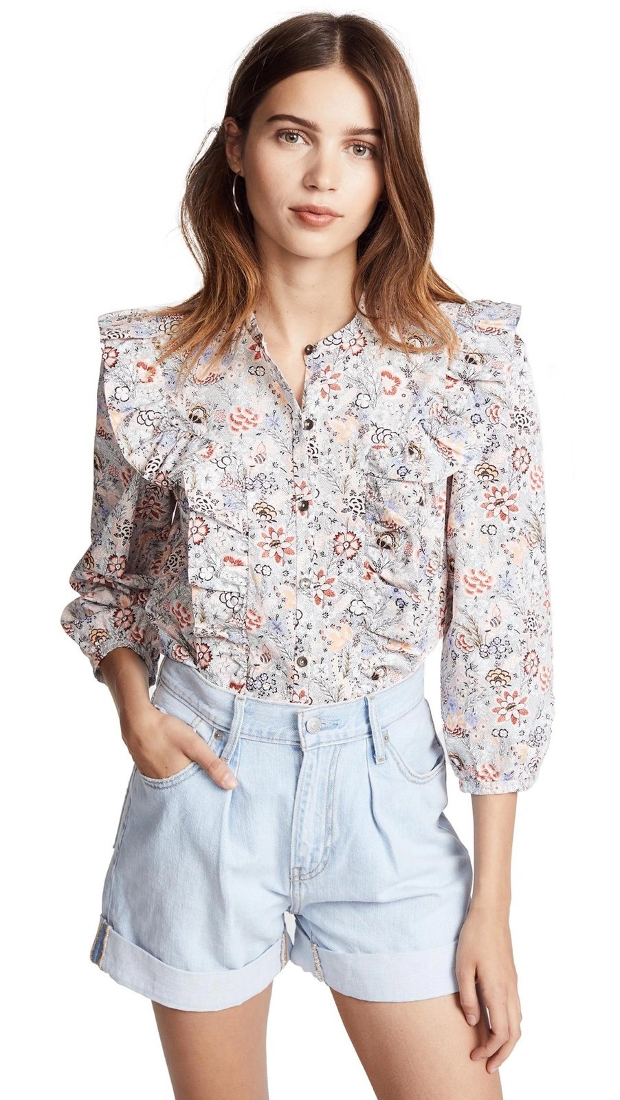 Rebecca Taylor La Vie Long Sleeve Lotus Top in Rose Cloud Combo.