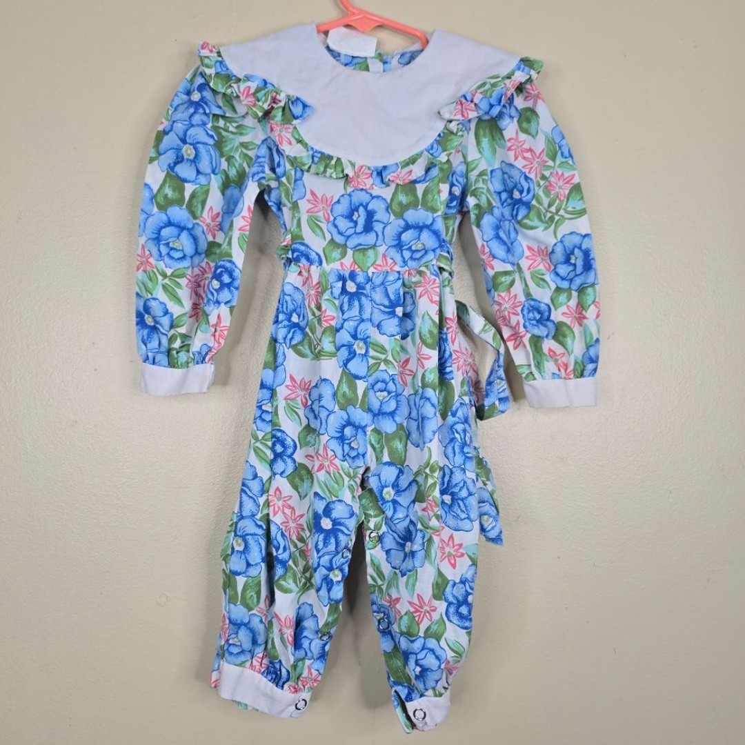 Fancy Pants vintage floral ruffle collar jumpsuit size 12m