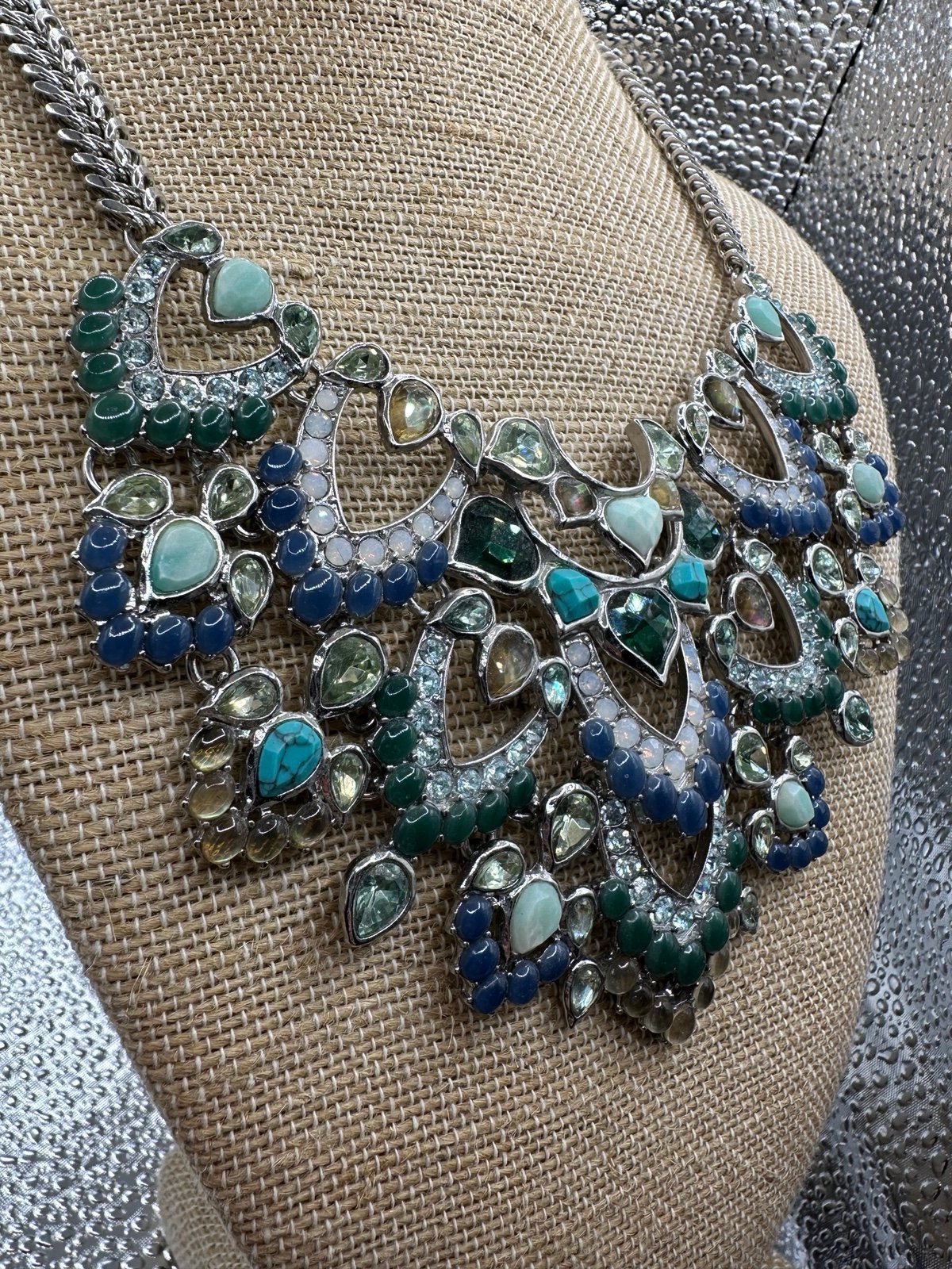 “Peacock Plumes” Statement Bib Necklace