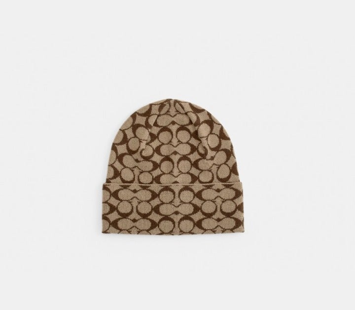 NWT Coach Khaki Signature Knit Beanie Hat Winter C Logo Wool Cap c5183 Tan