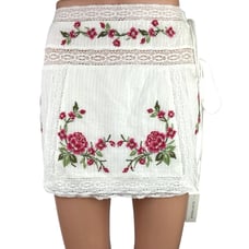 NEW For Love and Lemons Jolene White Floral Embroidered Lace Tie Mini Skirt XS
