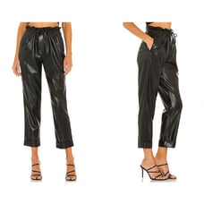 NEW ALICE + OLIVIA Liliana Vegan Leather Paperbag Pant Black Size Large