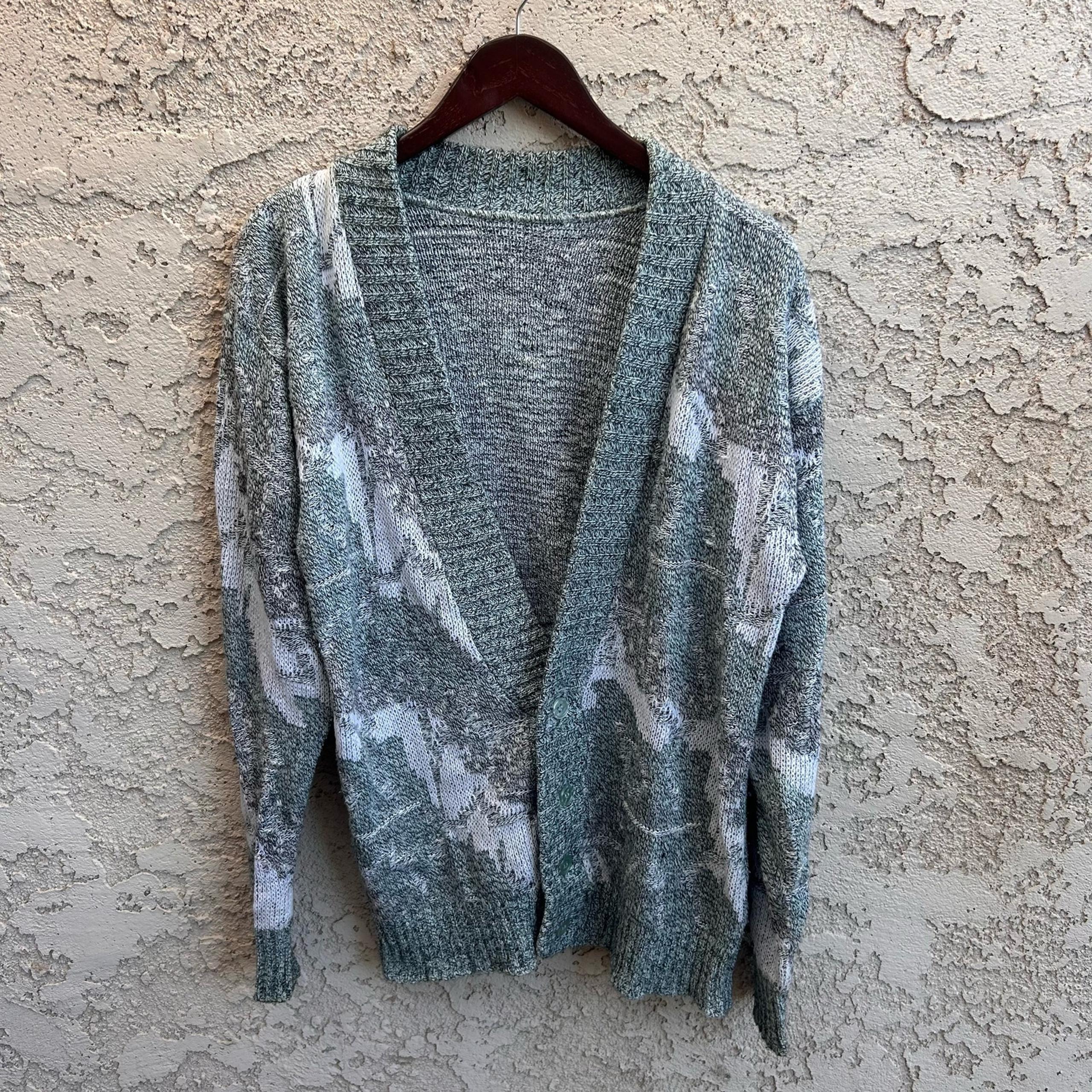 Vintage Knit Geometric Grandpa Cardigan Sweater