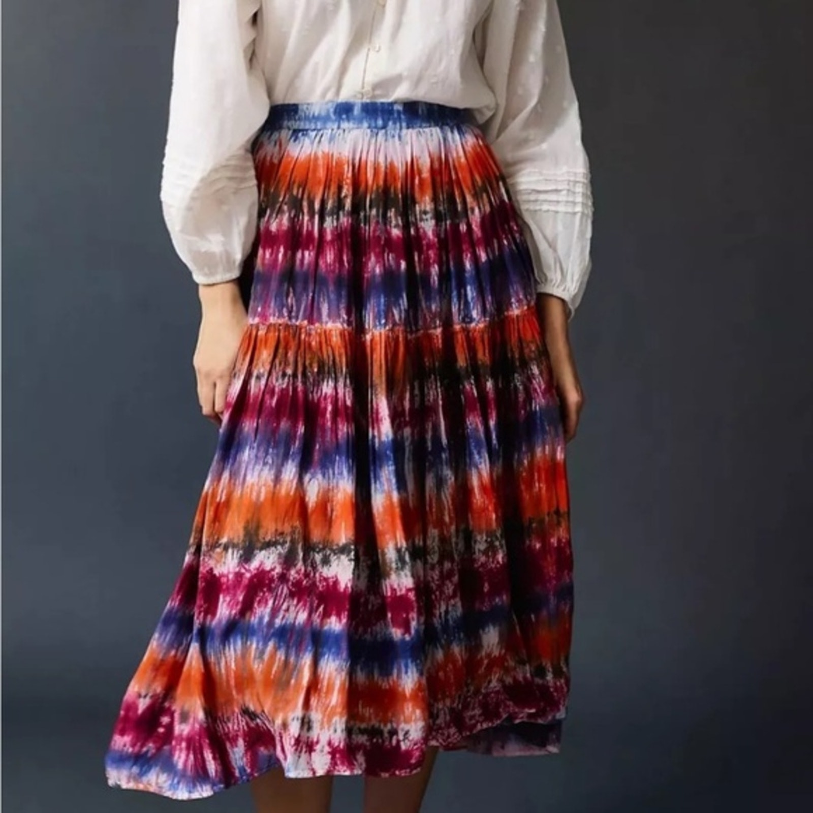 NWT Anthropologie Oksana Norblack Norwhite Tie Dye Midi Colorful Skirt Size S