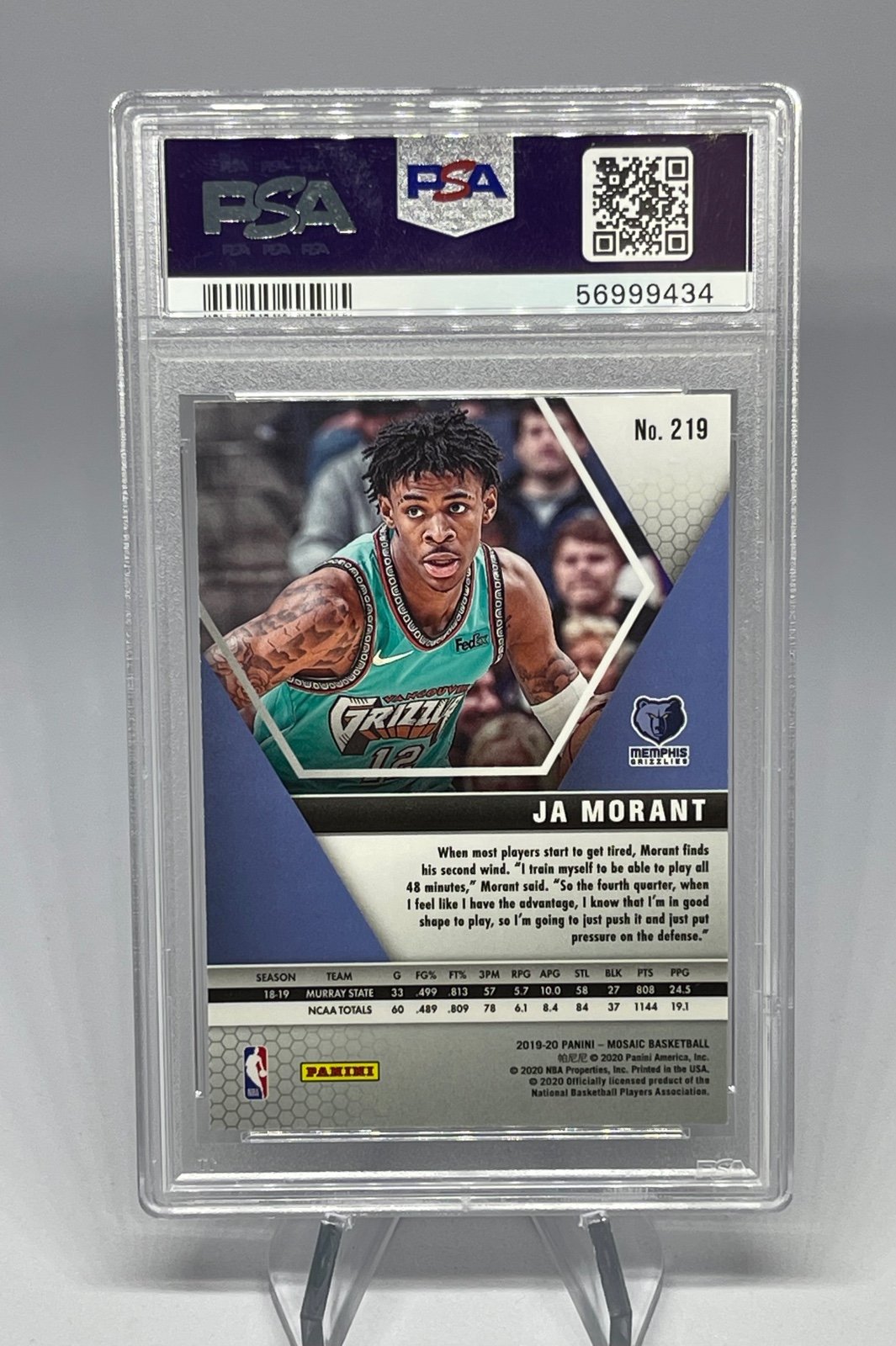 JA MORANT ROOKIE CARD GRADED PSA 9 MINT GRIZZLIES TRUE RC