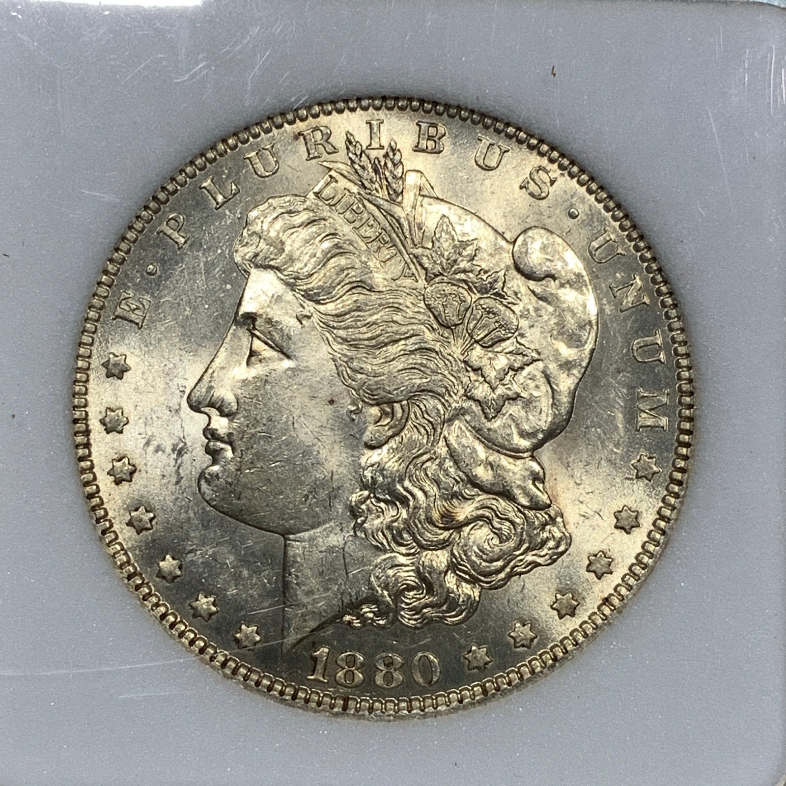 1880 O Morgan Silver Dollar micro 'o'.