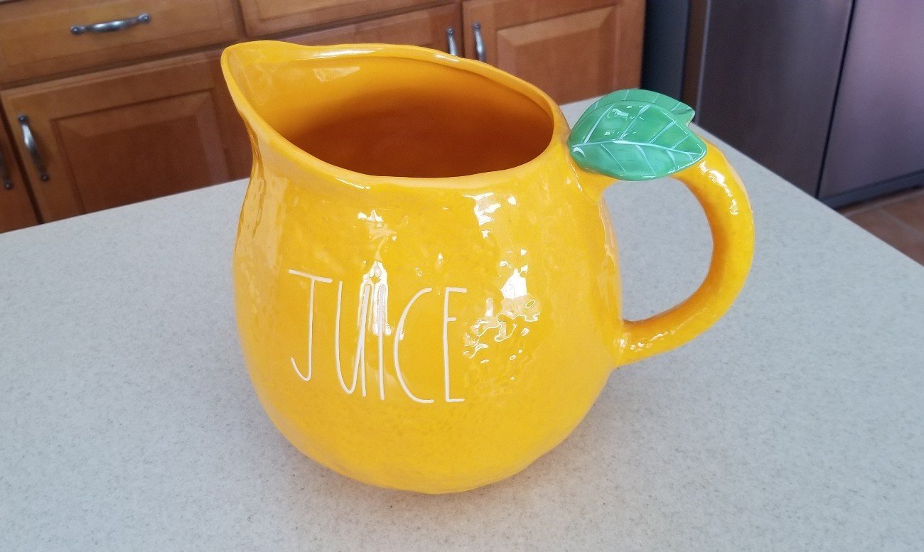RETIRED RAE DUNN LARGE ORANGE JUICE OJ MAGENTA SUMMER JUG SERVER PITCHER VASE