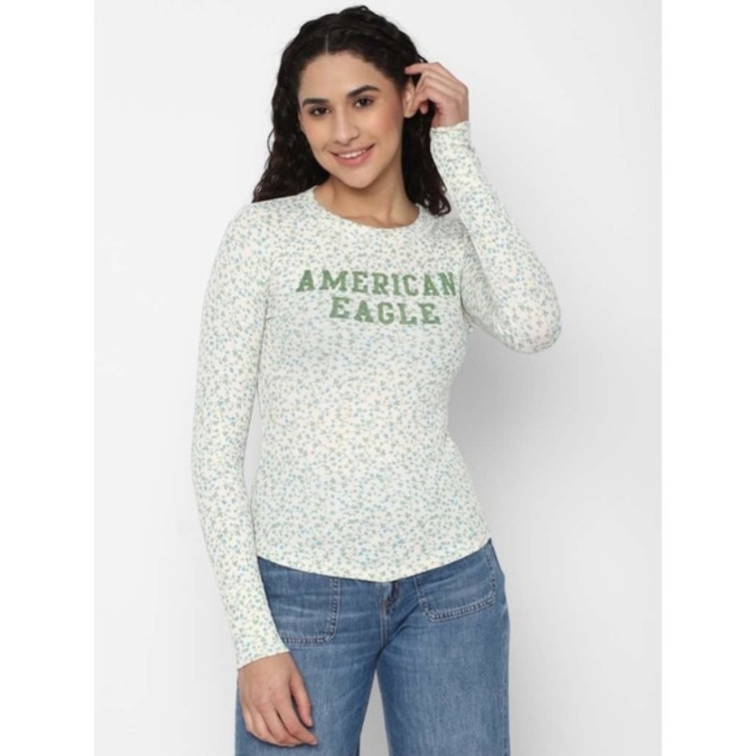 AMERICAN EAGLE NWT Long Sleeve Floral Spellout Thermal Top L
