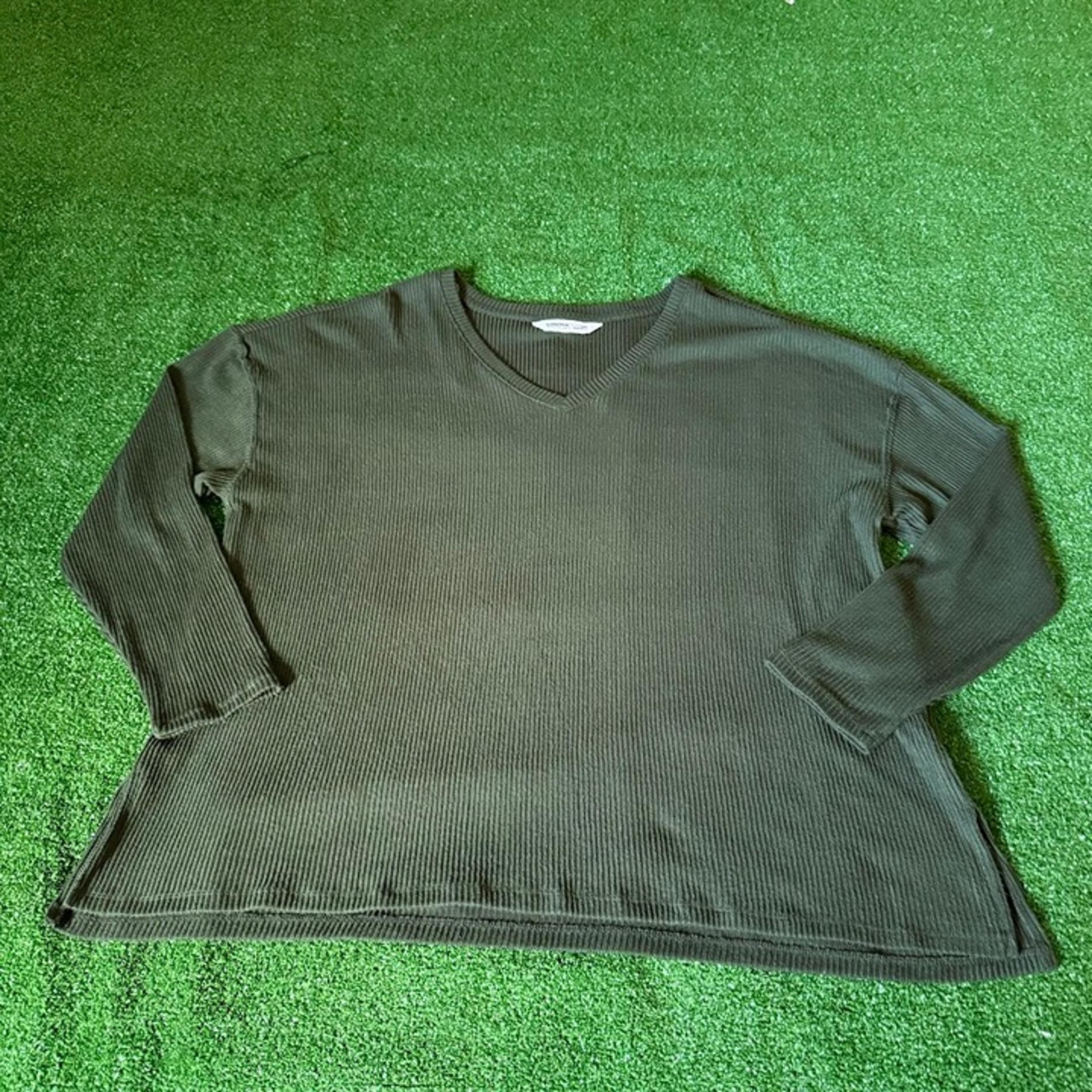 Sonoma V-Neck Long Sleeve textured Stripes Loose Green Sweater Top Plus Size XXL