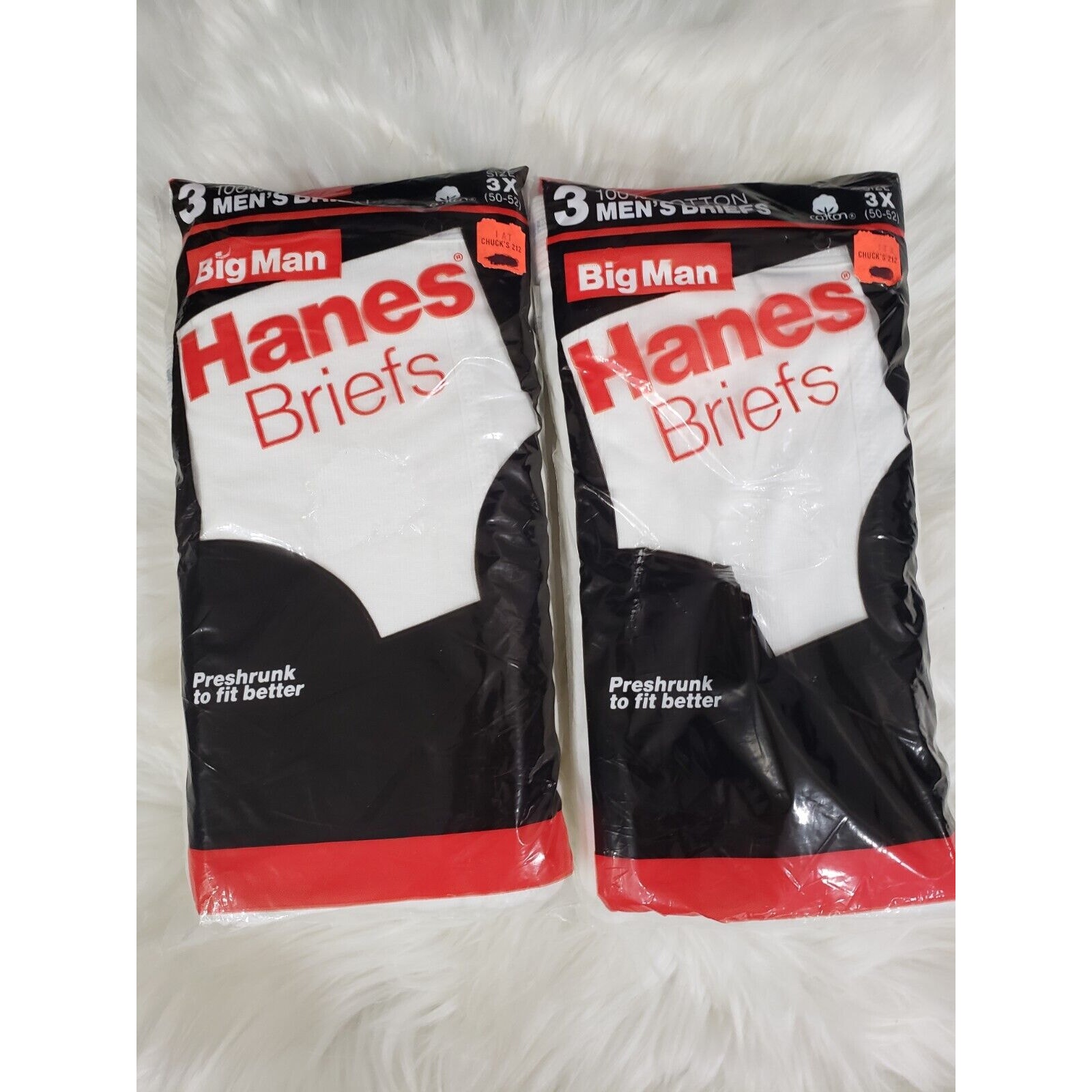 VTG 1990 Hanes Underwear Big Man Briefs 3 Pack Mens 3X 50-52 Deadstock White NOS