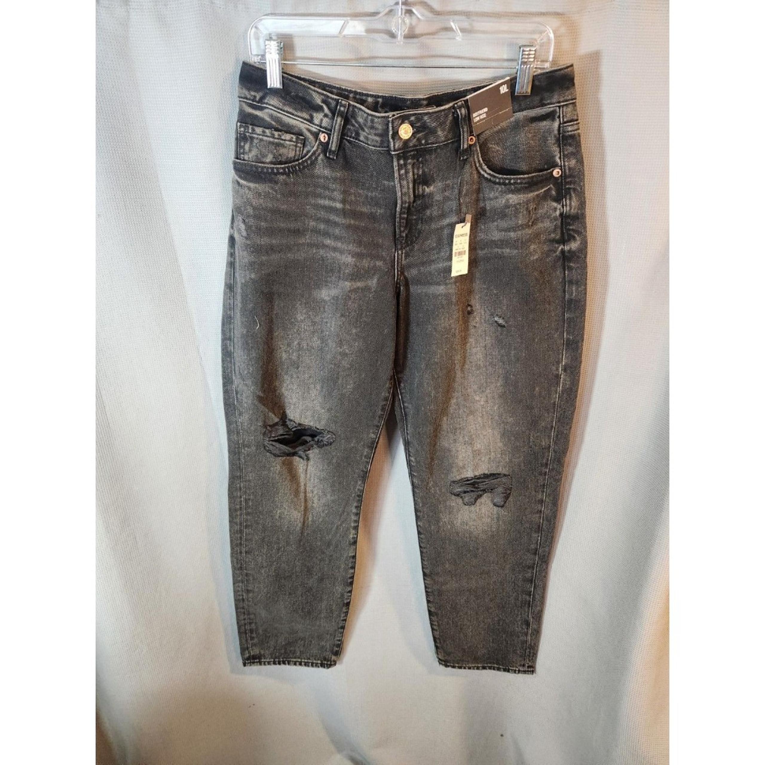 Express Womens Jeans Boyfriend Low Rise size 10L Medium Wash Distressed NEW