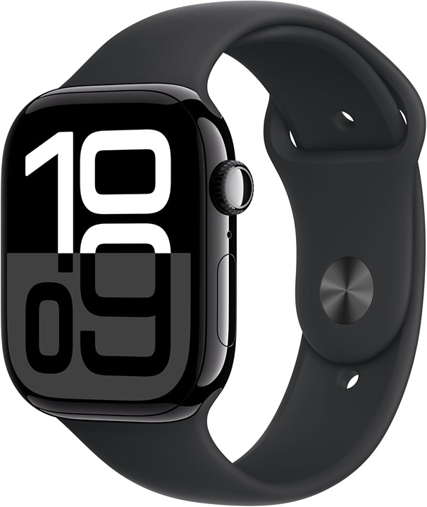 Apple Watch Series 10 (GPS) 46mm Aluminum Case w/Black Sport Band M/L Jet Black