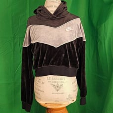 Nike Womens Black Gray Plush Velour Crop Hoodie Medium