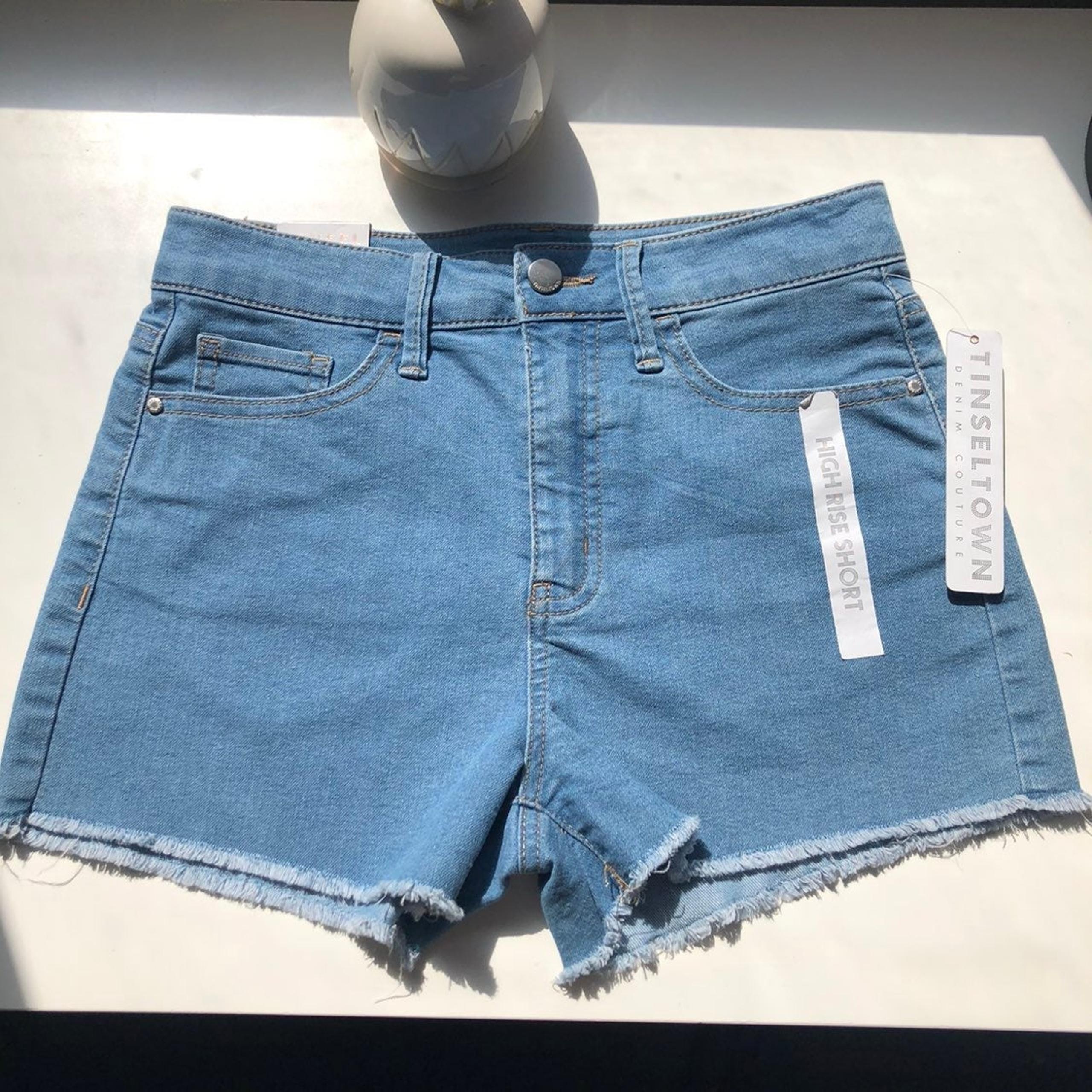Tinzeltown Frayed High Rise Denim Shorts