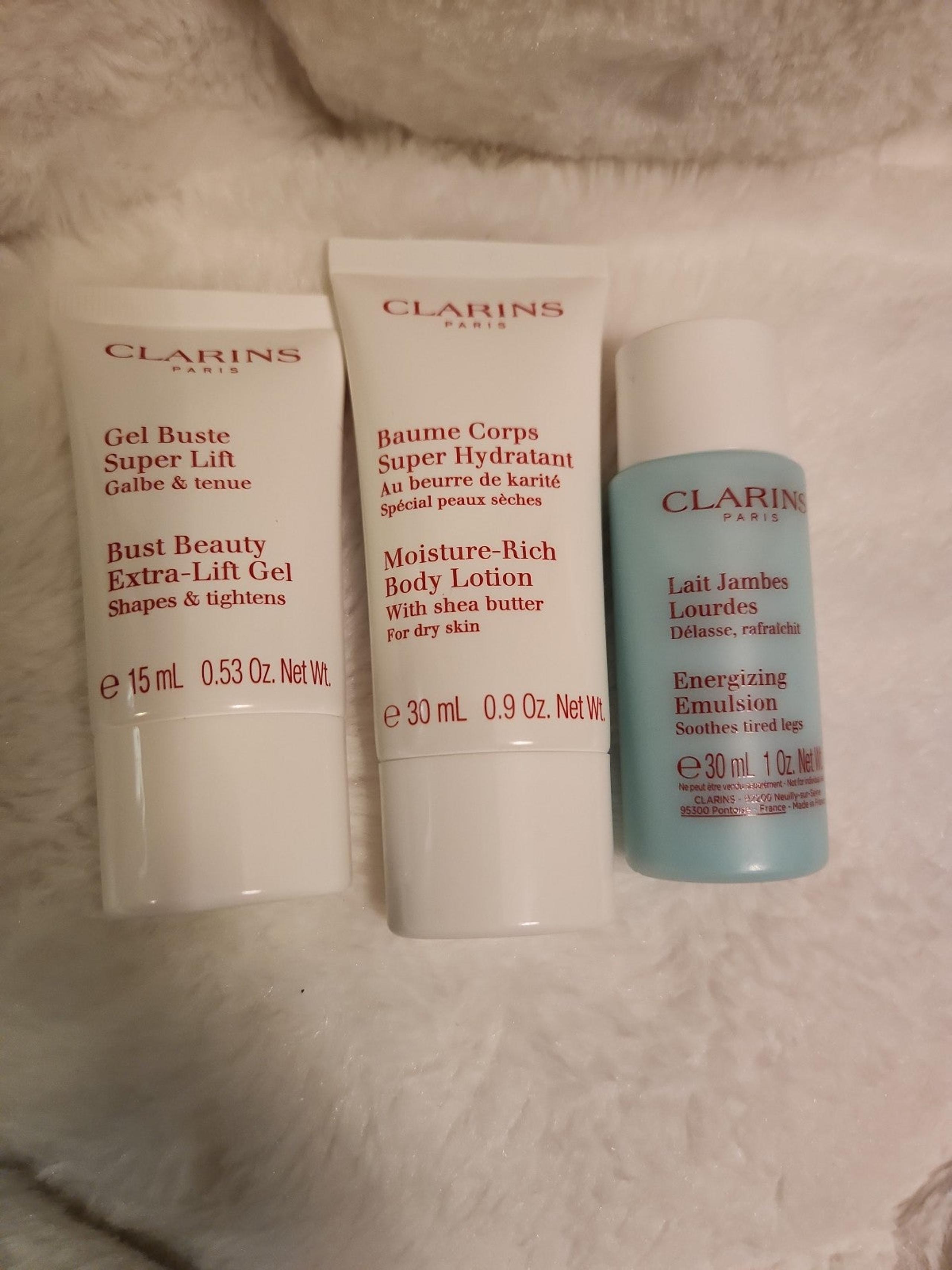 BN Clarins Moisture Rich Body Lotion+ Energizing Emulsion + Bust Beauty Gel