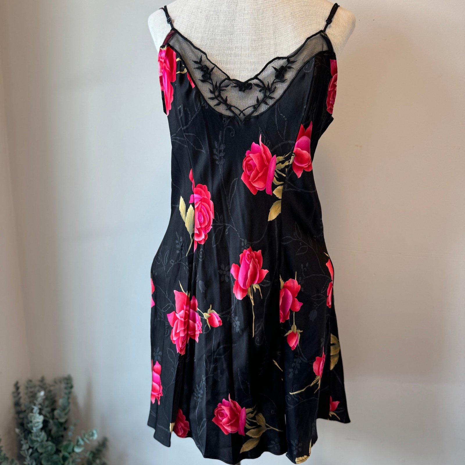 Vintage 90s Y2k 2000s Silk Victorias Secret Floral Slip Dress Open Back Lace M