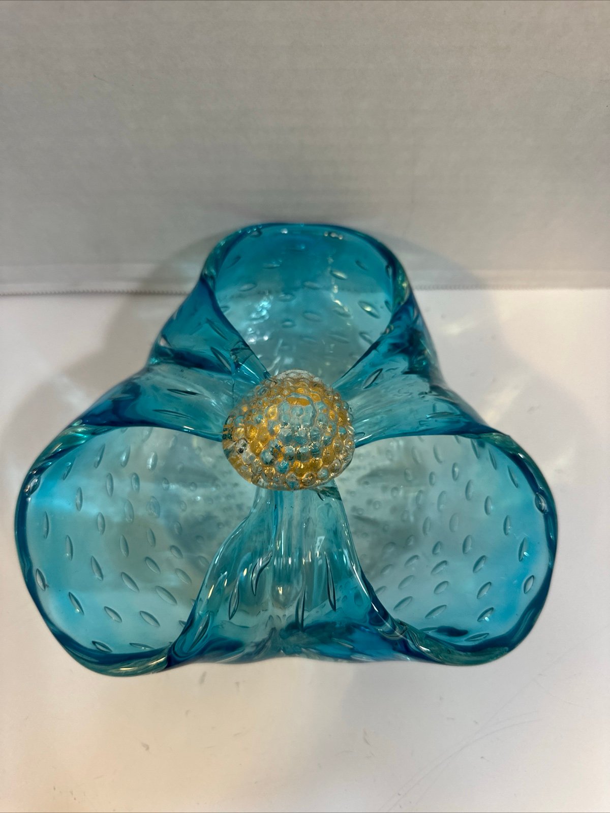 Rare Murano Galliano Ferro Bullicante Gold Bow Blue Controlled Bubble Bowl Dish