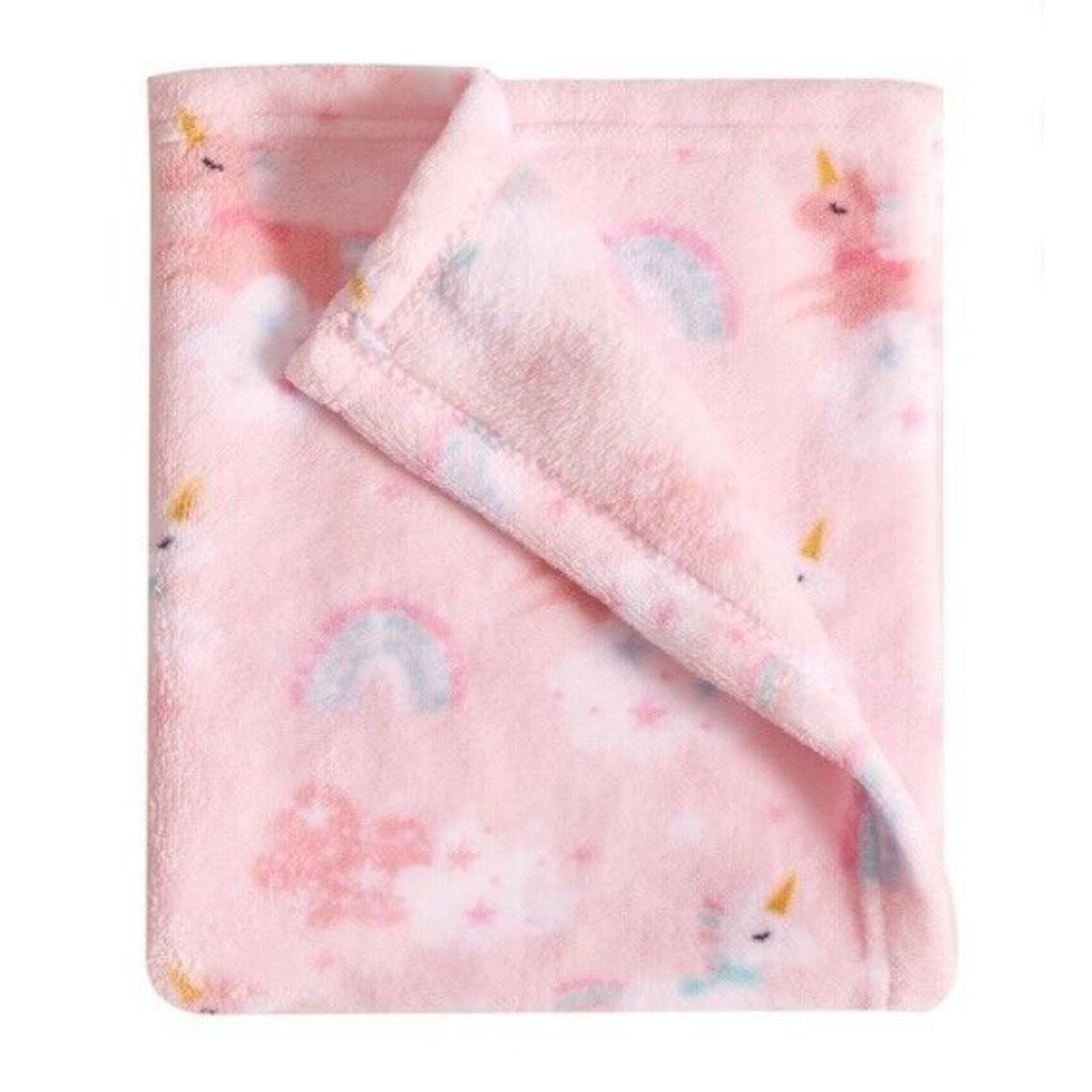 Parents Choice Pink Unicorn Lightweight Baby Blanket Rainbow Plush Girls New