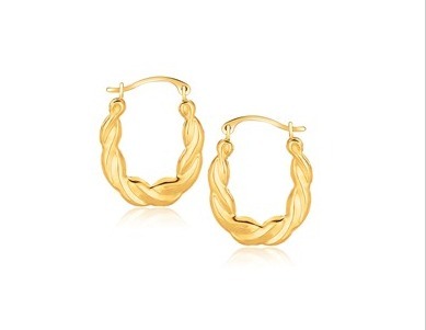 10k Yellow Gold Oval Twist Hoop Earrings
