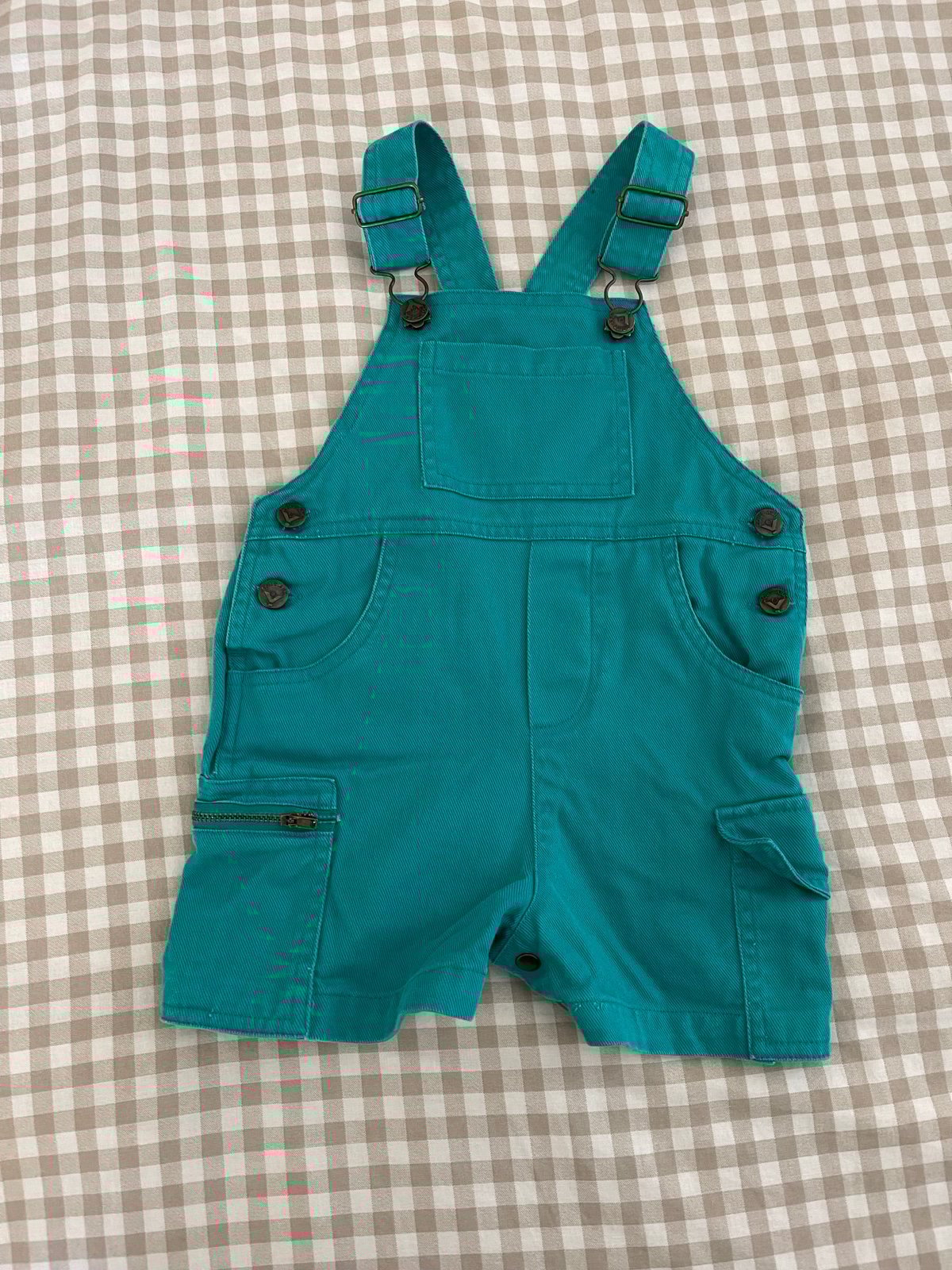 Vintage green teal denim toddler baby overalls